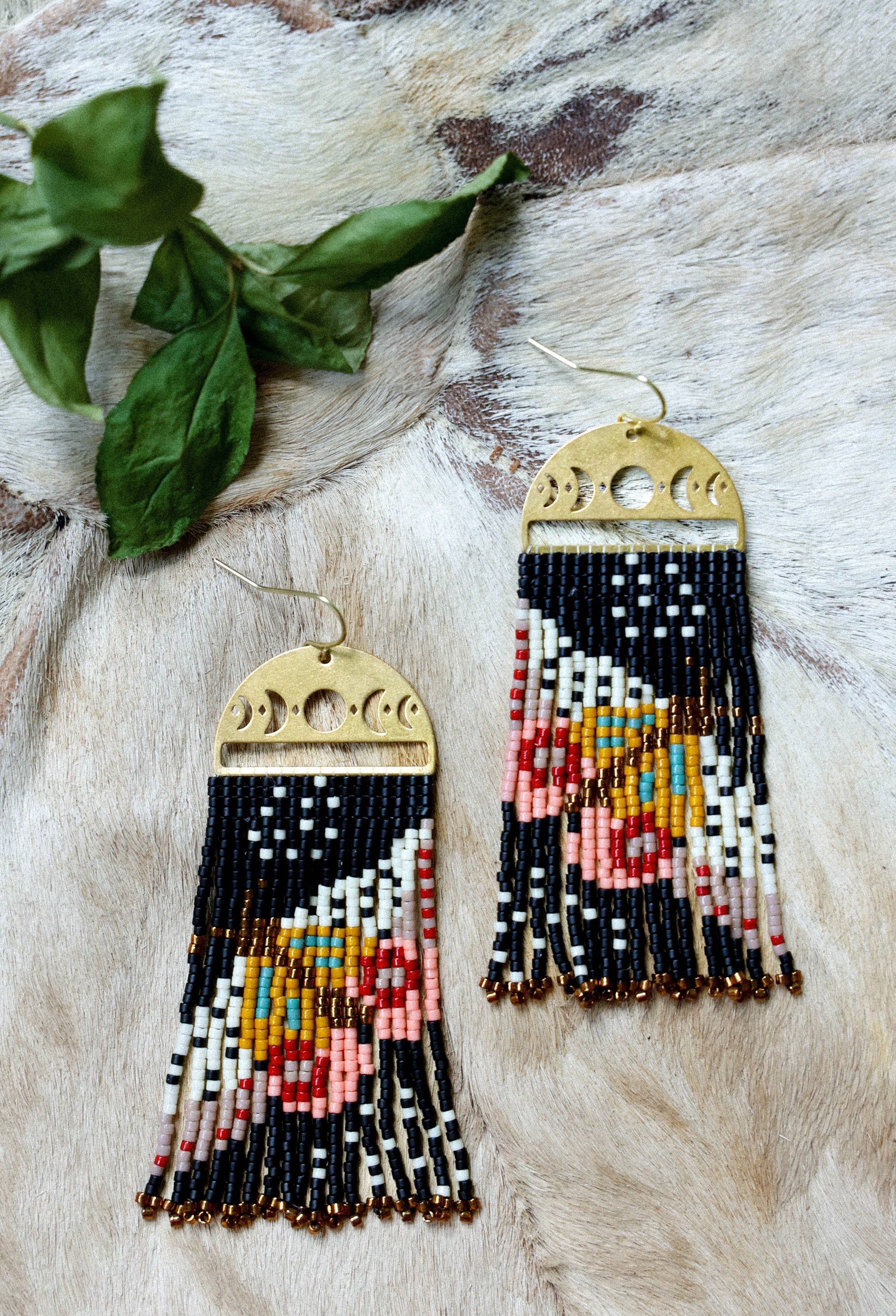 Beaded Moonlit Moth Fringe Earrings