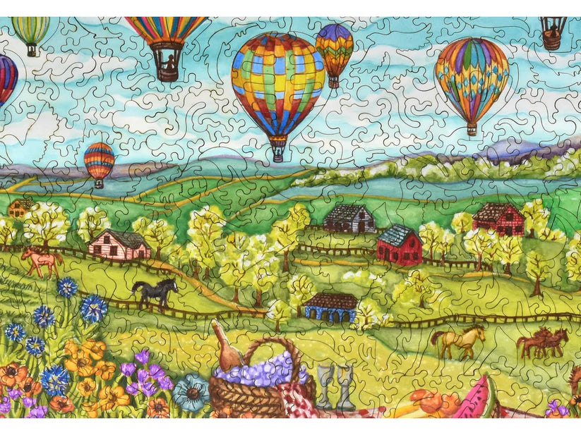 Balloons Over Farmland Wooden Puzzle