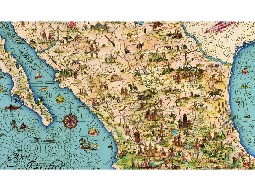 Illustrated Map of the Republic of Mexico Wooden Puzzle