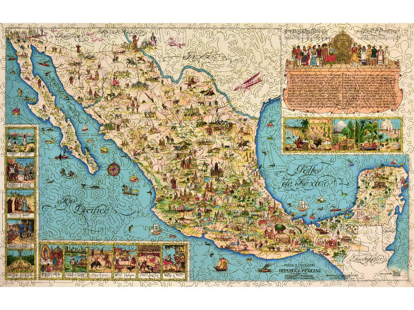 Illustrated Map of the Republic of Mexico Wooden Puzzle