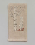 Snowshoe Hare Embroidered Linen Tea Towel