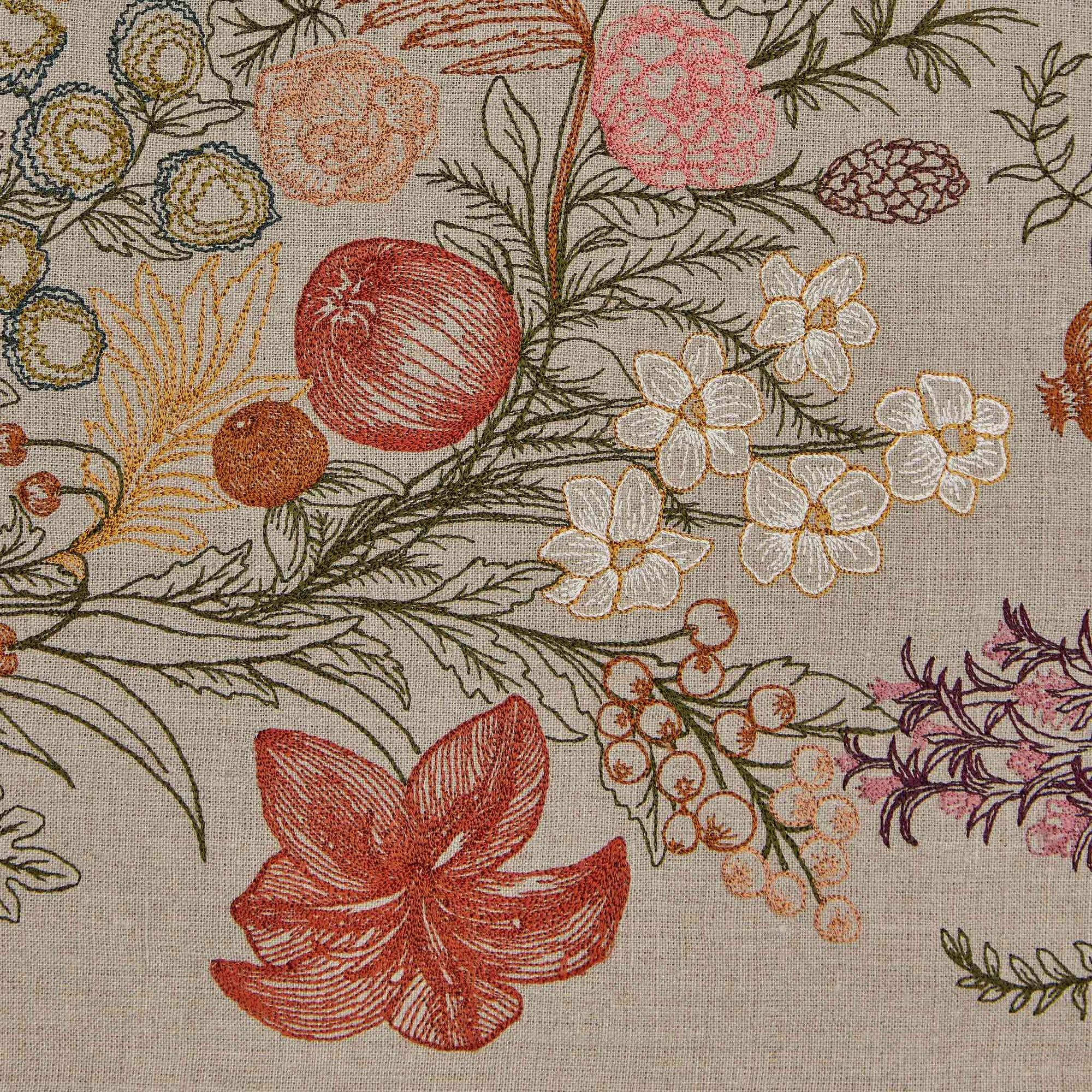 Winter Vine Embroidered Linen Table Runner