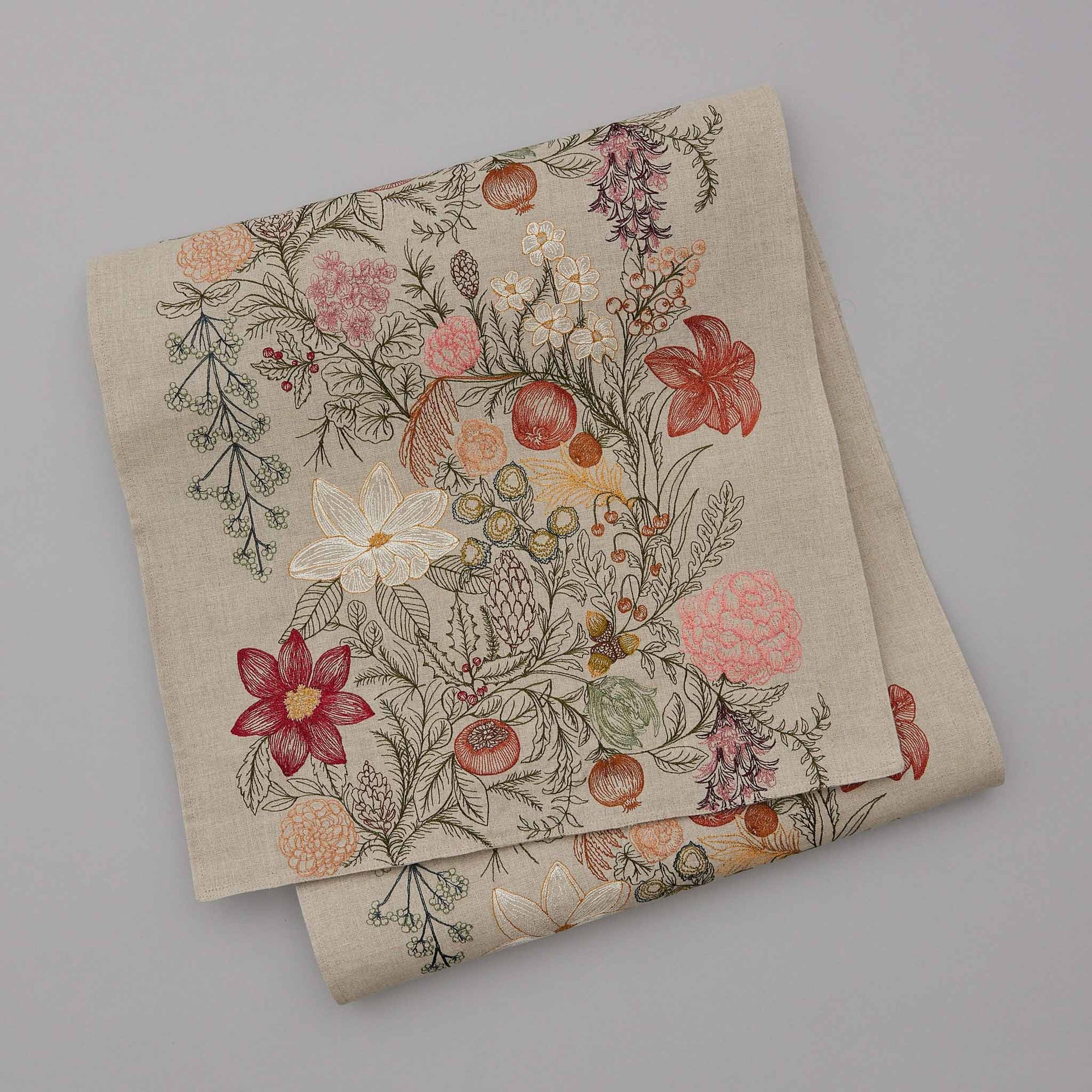 Winter Vine Embroidered Linen Table Runner