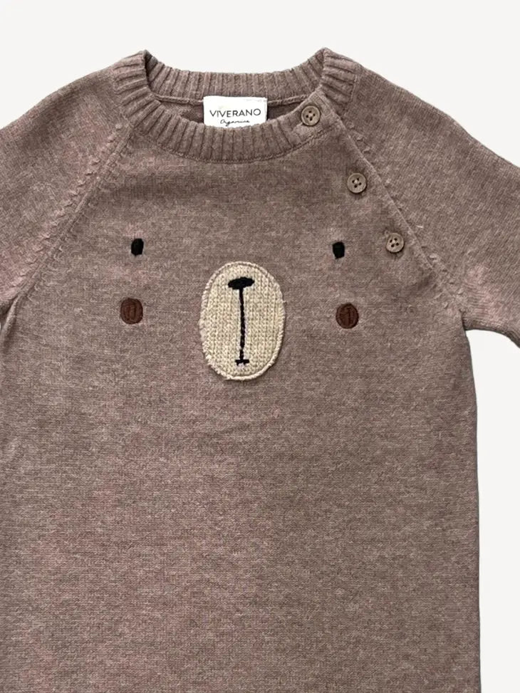 Bear Embroidered Long Sleeve Jumpsuit