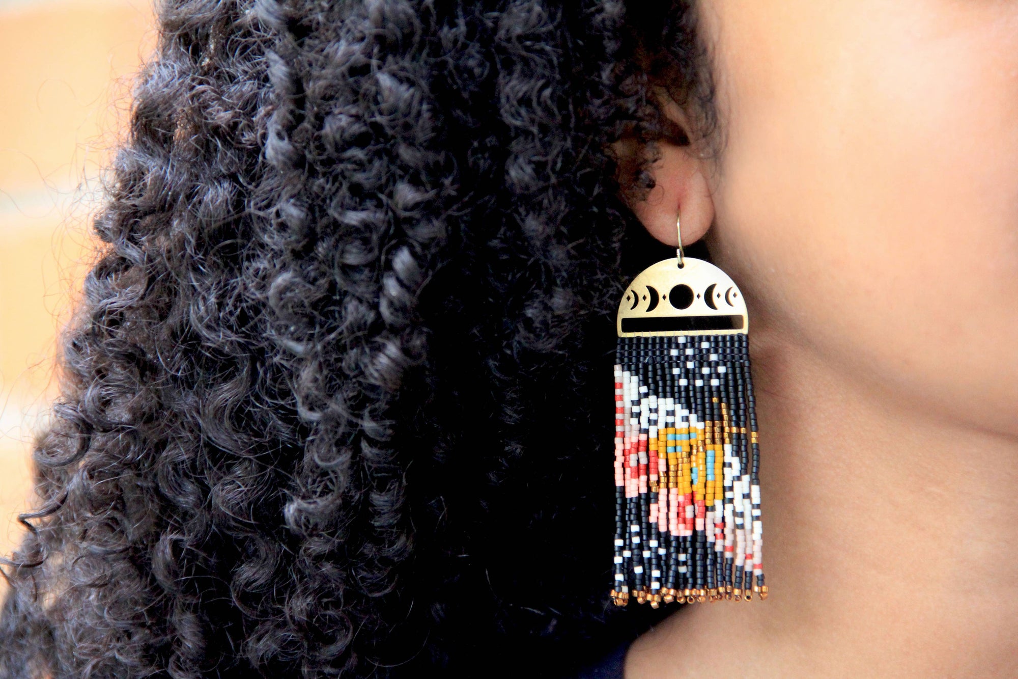 Beaded Moonlit Moth Fringe Earrings
