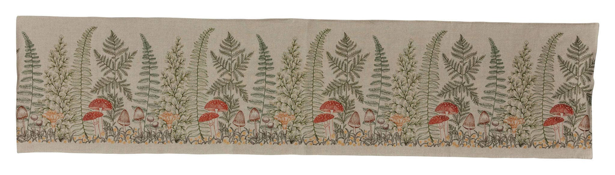 Mushrooms and Ferns Embroidered Linen Table Runner
