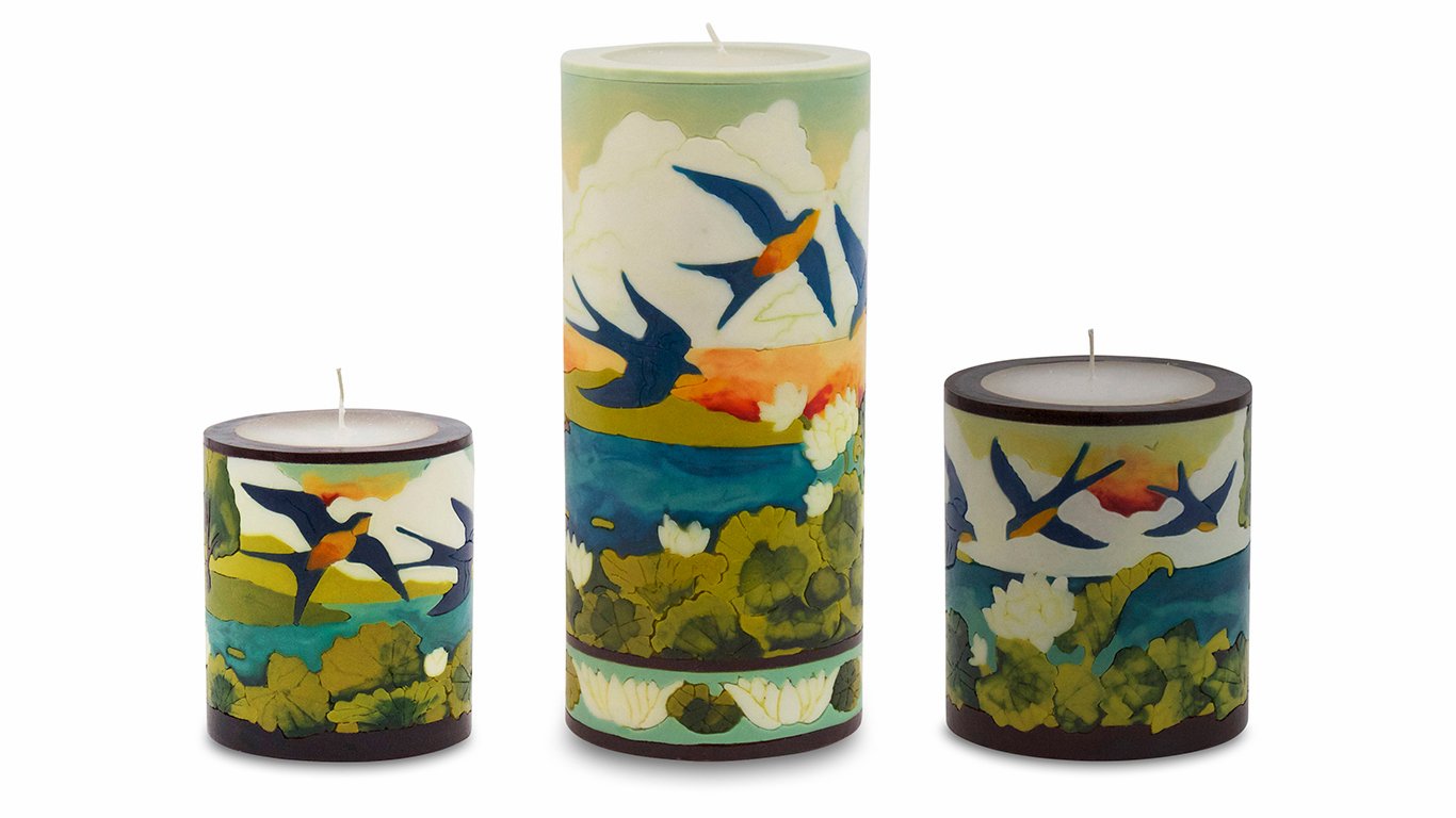 Swallows Illuminated Candle