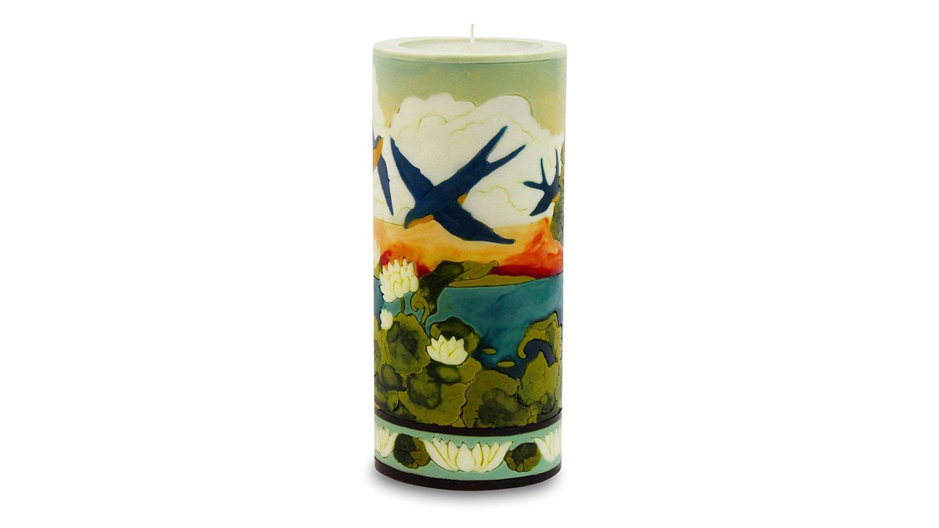 Swallows Illuminated Candle