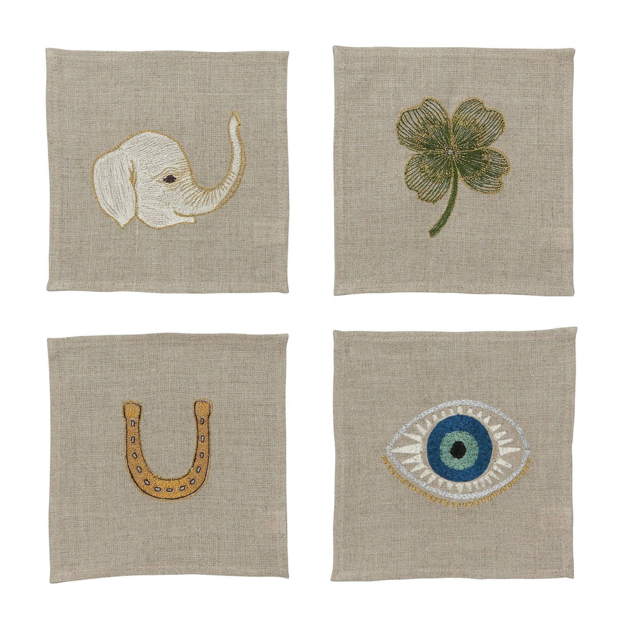 Good Luck Embroidered Cocktail Napkin Set
