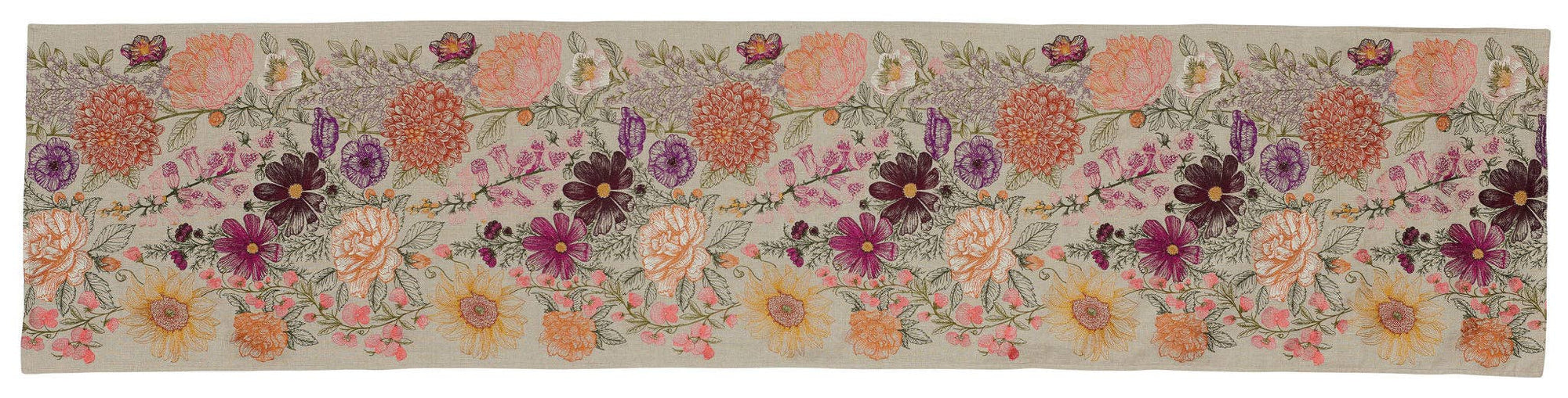 Paradise Garden Embroidered Linen Table Runner