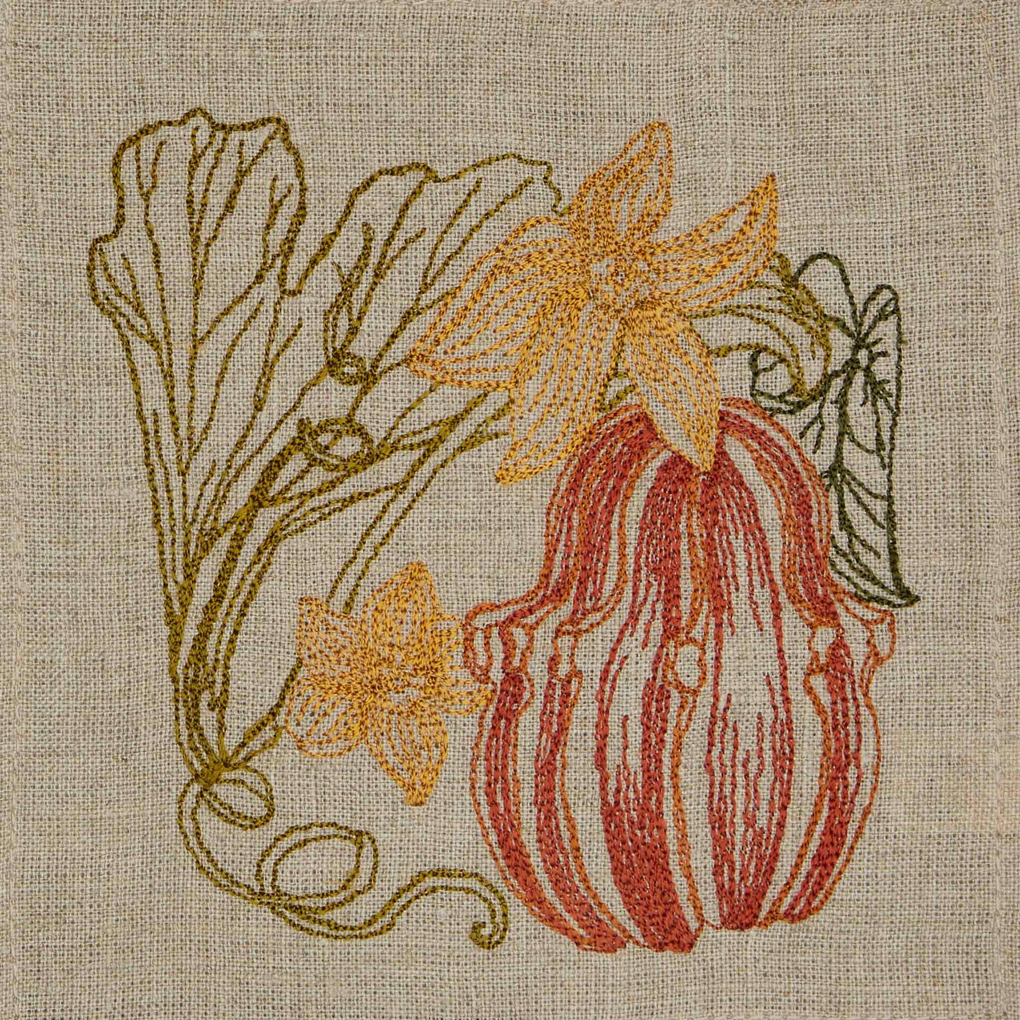 Pumpkin Patch Embroidered Linen Cocktail Napkin Set