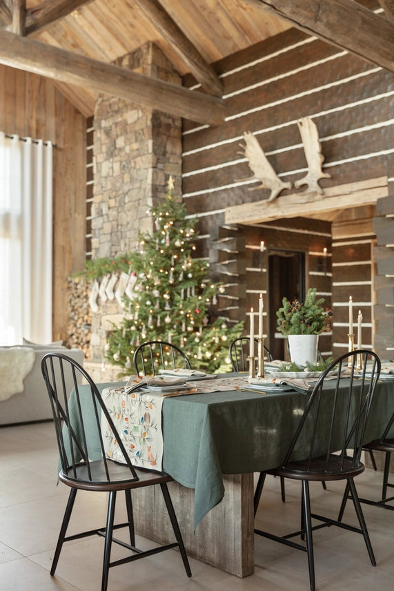 Tree Trimmers Embroidered Linen Table Runner