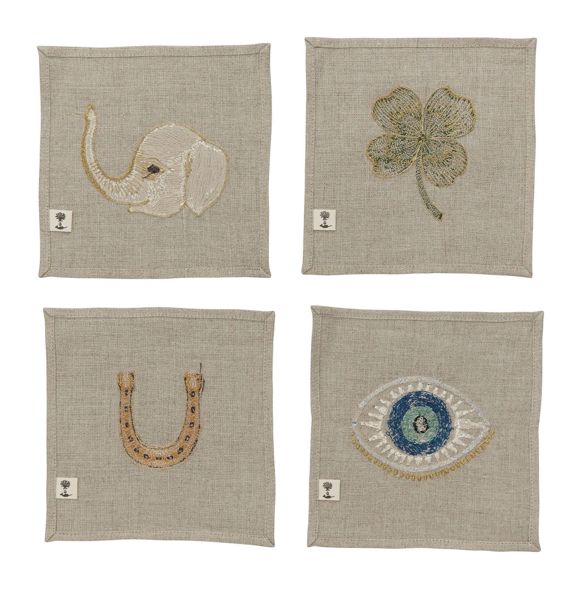 Good Luck Embroidered Cocktail Napkin Set