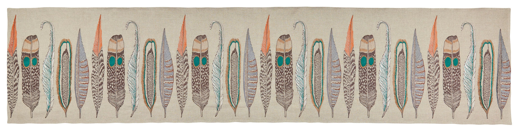 Feathers Embroidered Linen Table Runner