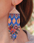 Beaded Huipil Fringe Earrings - Ocean Sunset