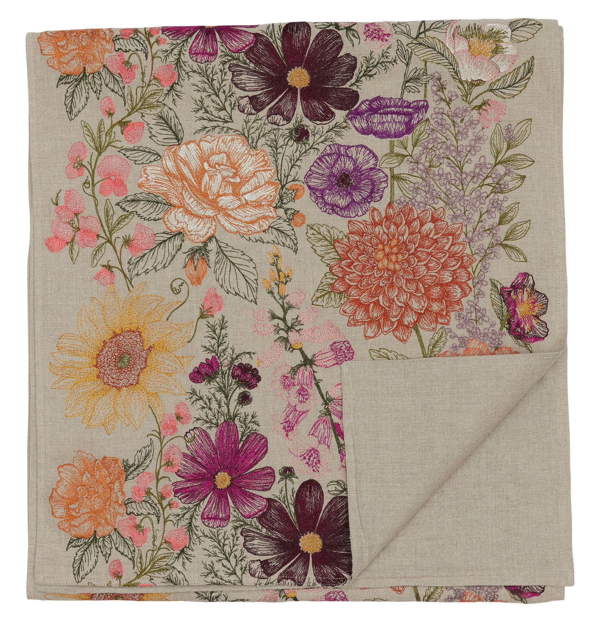 Paradise Garden Embroidered Linen Table Runner