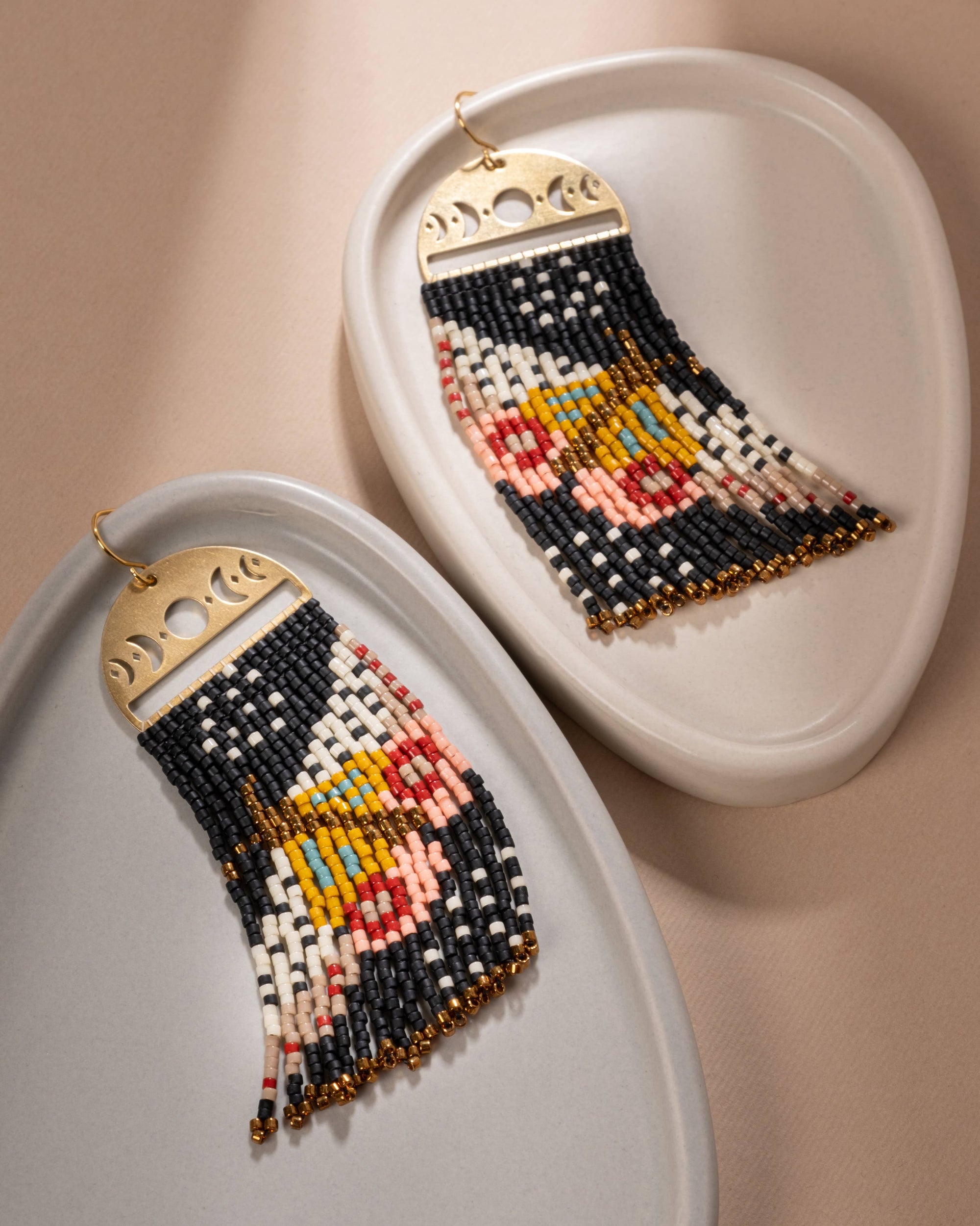 Beaded Moonlit Moth Fringe Earrings