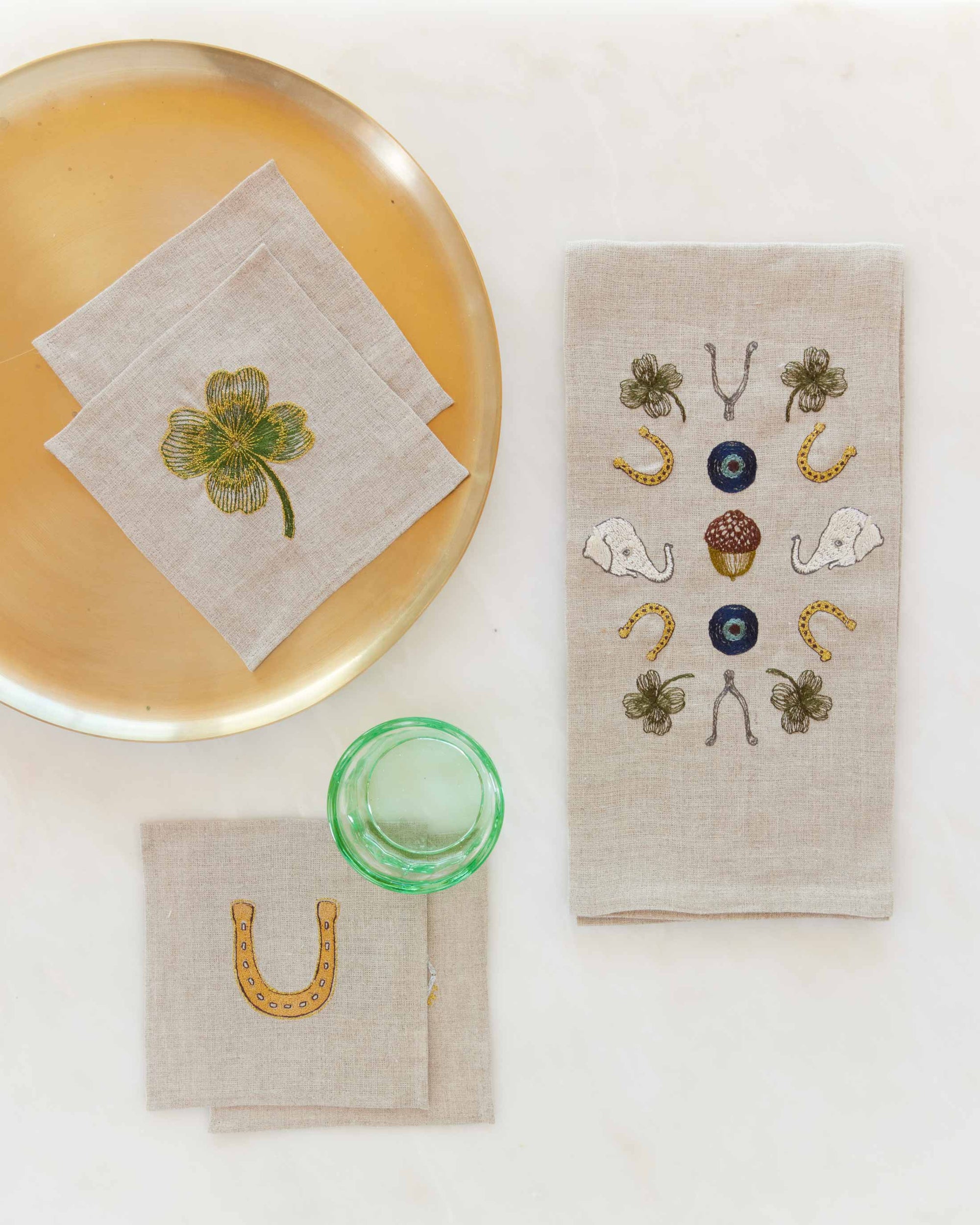Good Luck Embroidered Cocktail Napkin Set