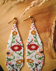 Beaded Wildflower Fringe Earrings - White