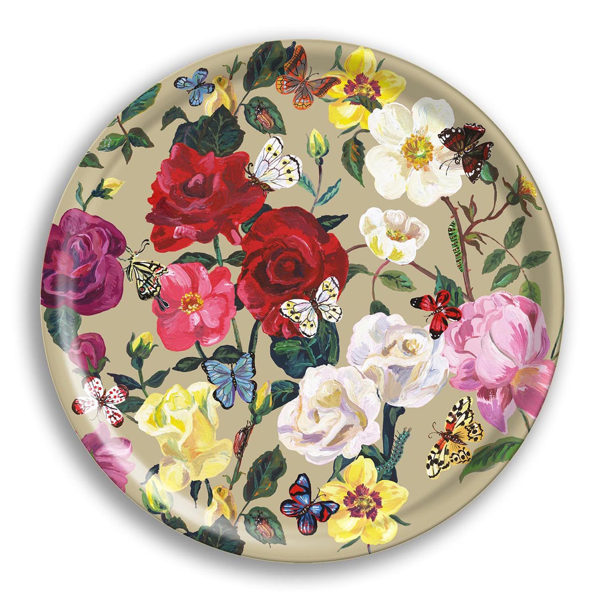 Roses Round Birchwood Tray