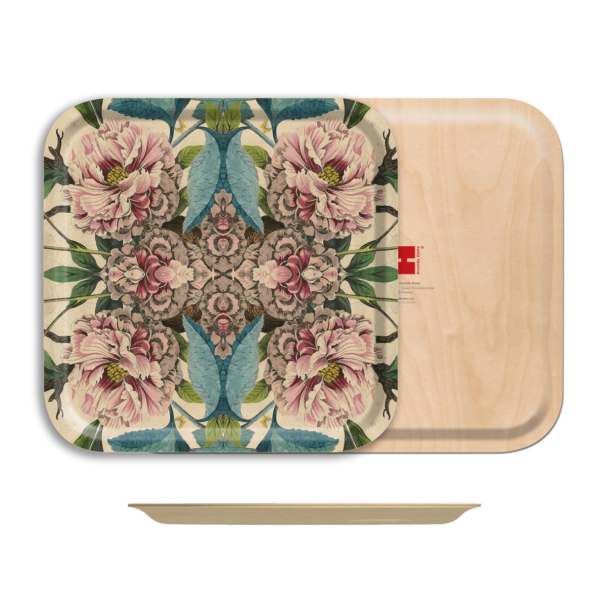 Peonies Square Birchwood Tray