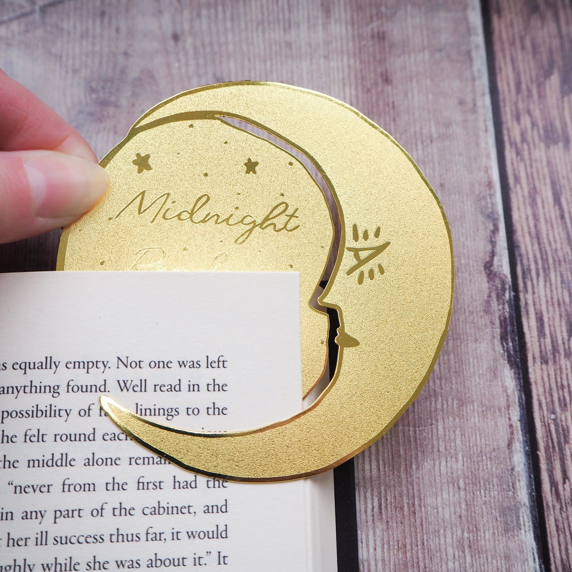 Midnight Readers Club Moon And Etched Stars Brass Bookmark