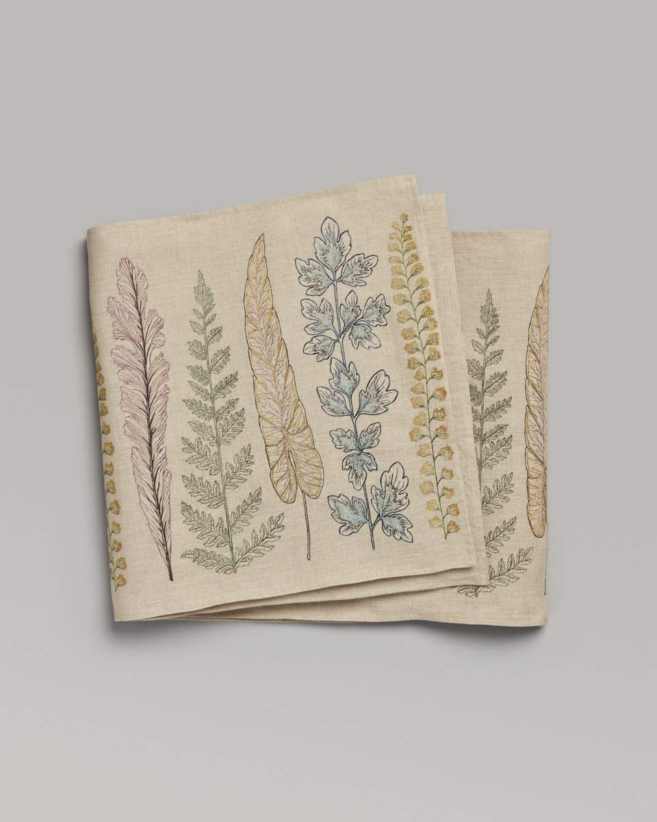 Plants Embroidered Linen Table Runner