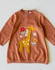 Giraffe Embroidered Baby Sweater Dress