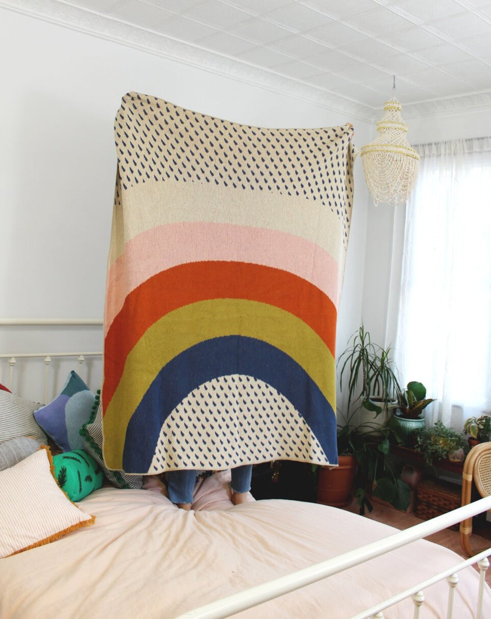 Rainbows + Raindrops Knit Blanket