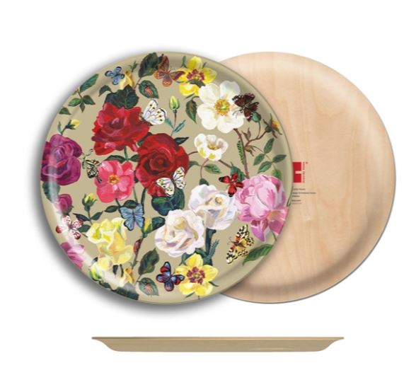 Roses Round Birchwood Tray